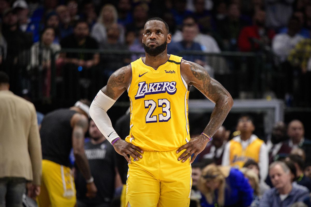Los Angeles Lakers forward LeBron James during the game between the Mavericks and the Lakers at the American Airlines Center.