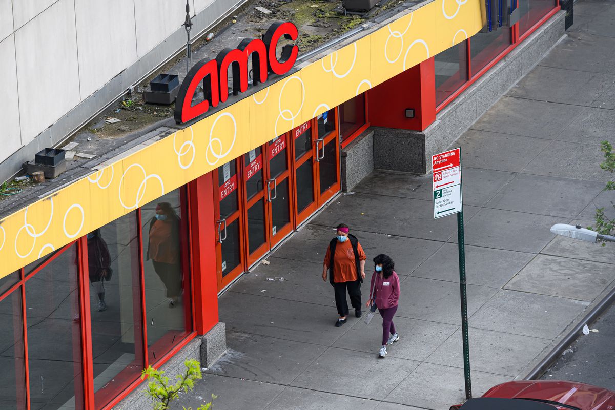 A view outside AMC Kips Bay 15 movie theater during the coronavirus pandemic on May 14, 2020 in New York City