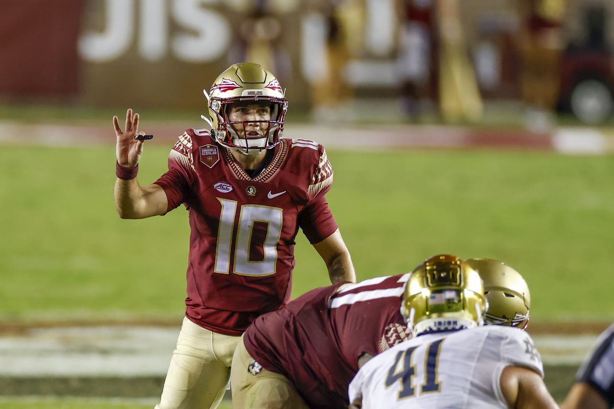 Florida State Seminoles quarterback McKenzie Milton during the game between the Notre Dame Fighting Irish and the Florida State Seminoles on September 5, 2021 at Bobby Bowden Field at Doak Campbell Stadium in Tallahassee, Fl.