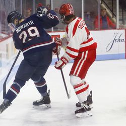 The Boston University Terriers take on the UConn Huskies in a men’s college hockey game at Agganis Arena in Boston, MA on February 16, 2019.