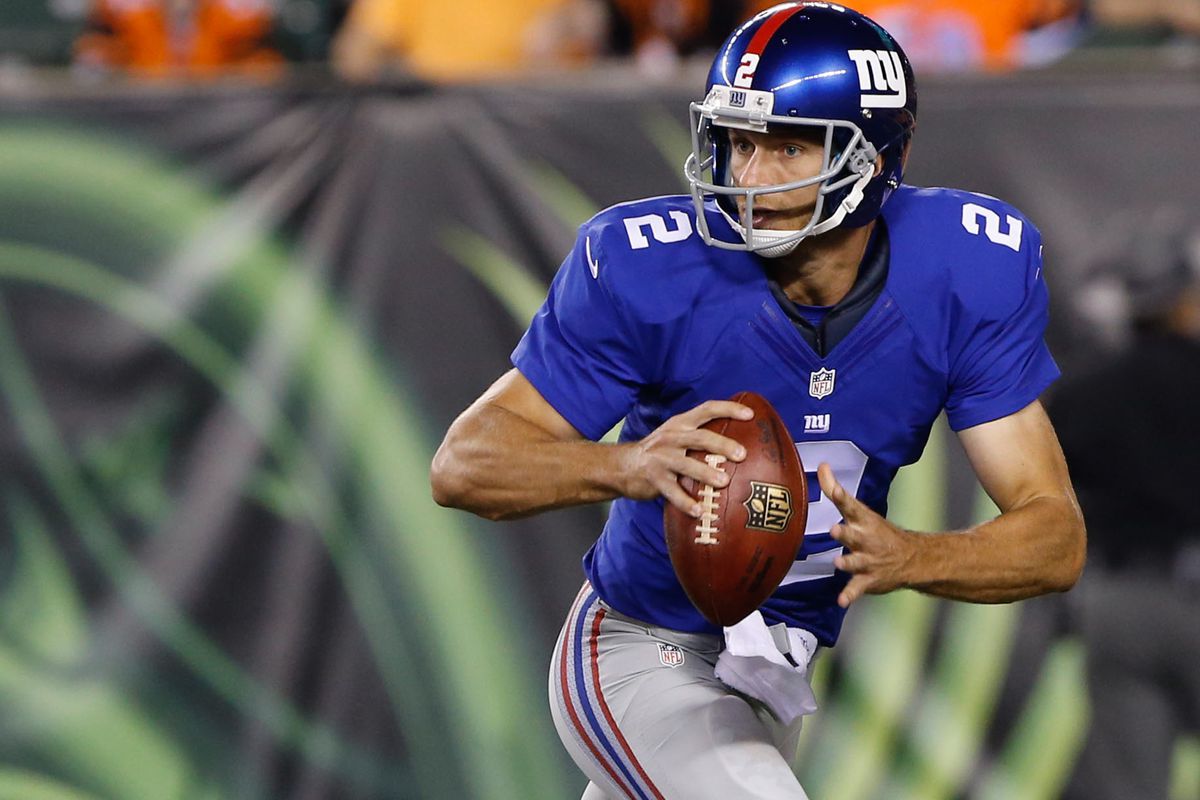 Who doesn't love watching the third-string quarterback play? This is Ricky Stanzi of the Giants. 
