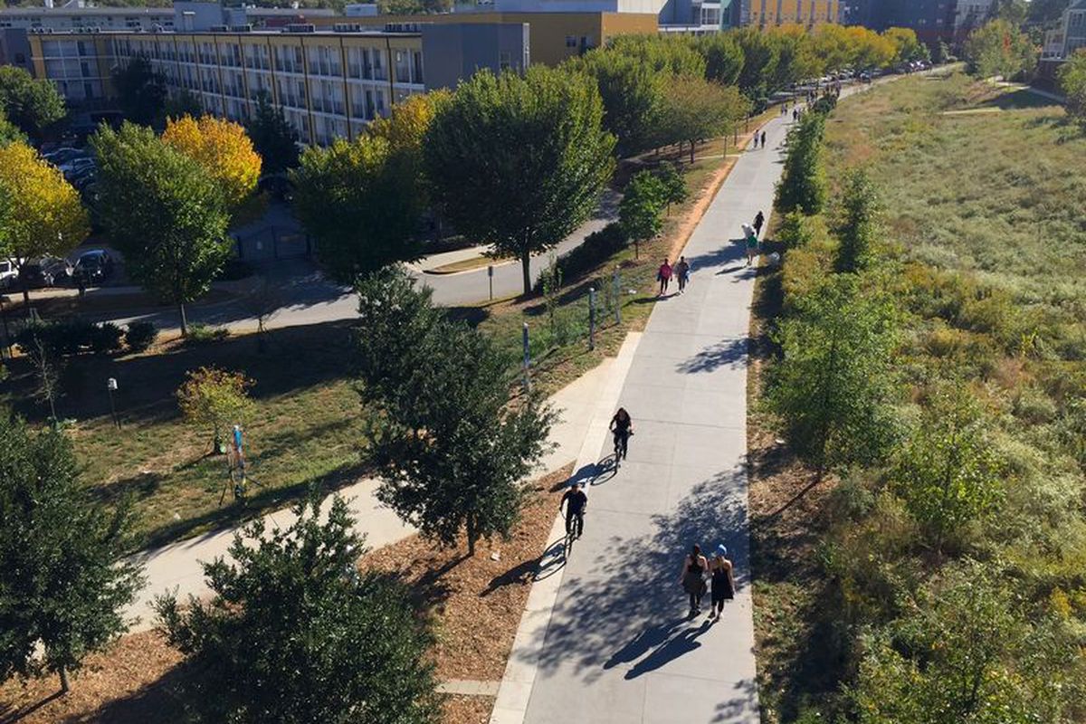 People walk and bike on the Atlanta Beltline’s Eastside Trail.