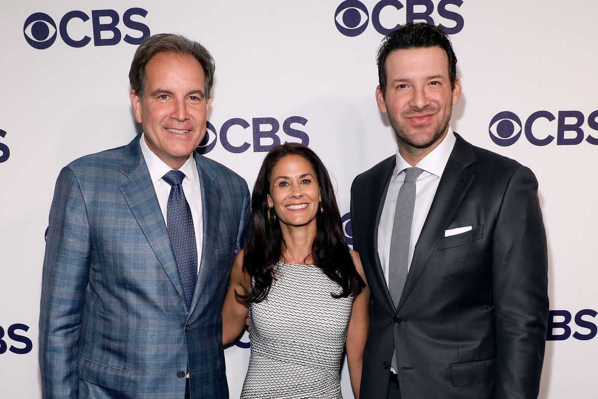 Jim Nantz, Tracy Wolfson, and Tony Romo attend the 2017 CBS Upfront at The Plaza Hotel on May 17, 2017 in New York City.