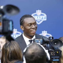 BYU's Ziggy Ansah arrives on  the red carpet  at Radio City Music Hall for the First Round of the NFL Draft. Ansah was picked 5th by the Detroit Lions.