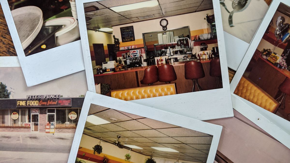 Several Polaroids of old photos of a coney island diner in Downriver, Detroit, Michigan.