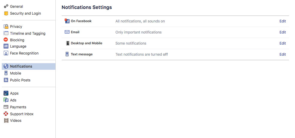 Facebook notifications options for how to delete your account