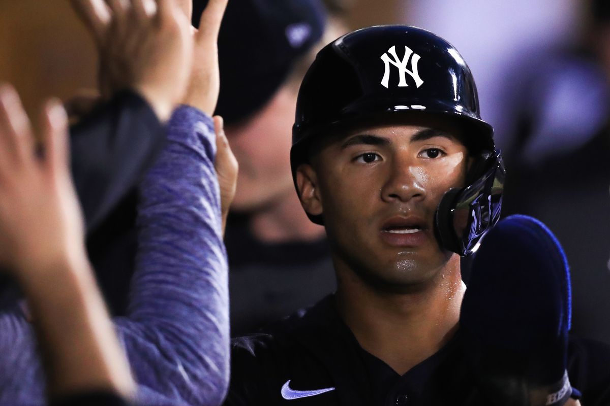 Gleyber Torres #25 of the New York Yankees scores during the first inning of a spring training game Philadelphia Phillies at Steinbrenner Field on March 4, 2020 in Tampa, Florida.