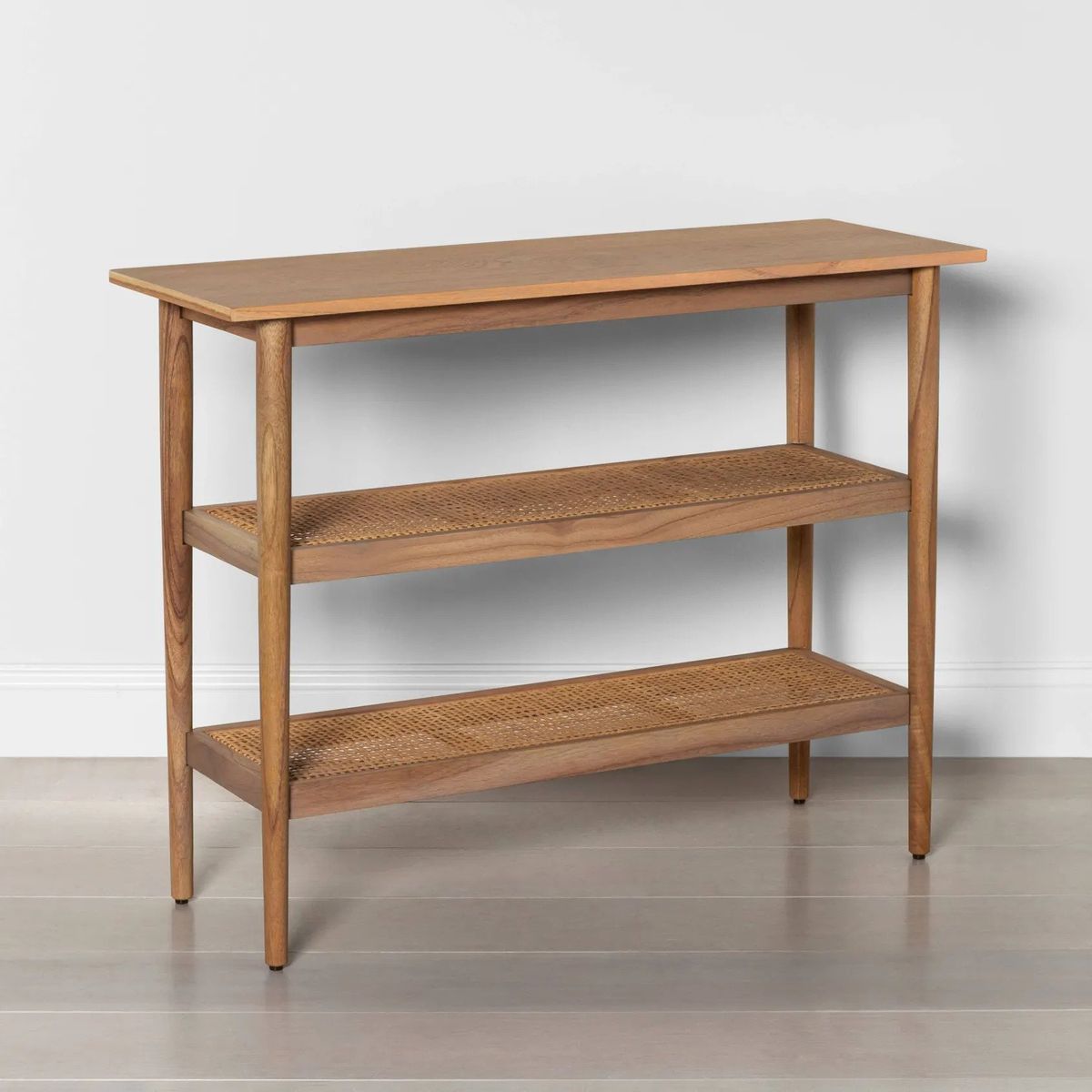 Tiered timber console table.