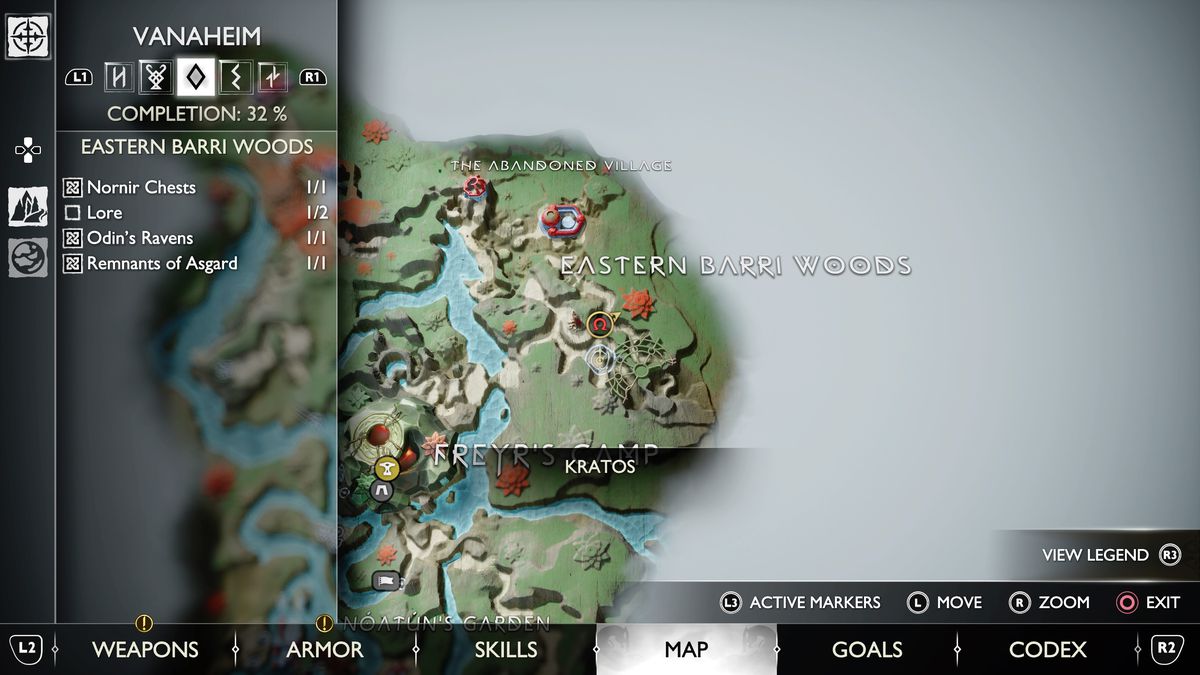 A map of Vanaheim in God of War Ragnarok