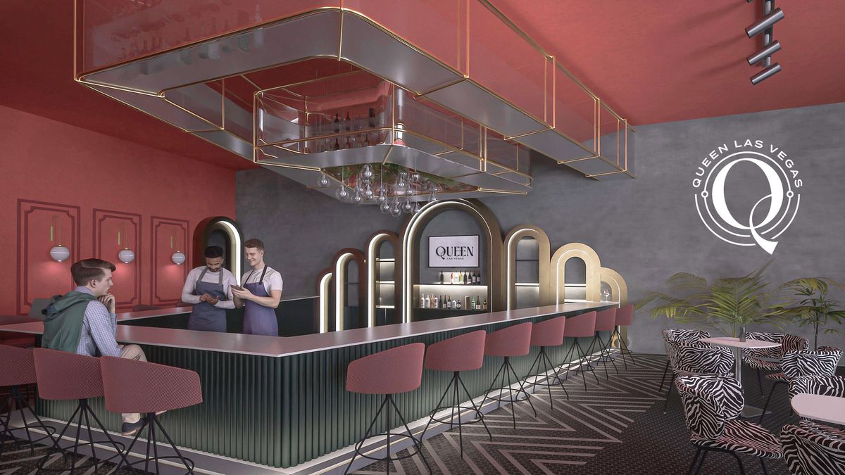 A rendering of a pink bar at Queen Las Vegas.