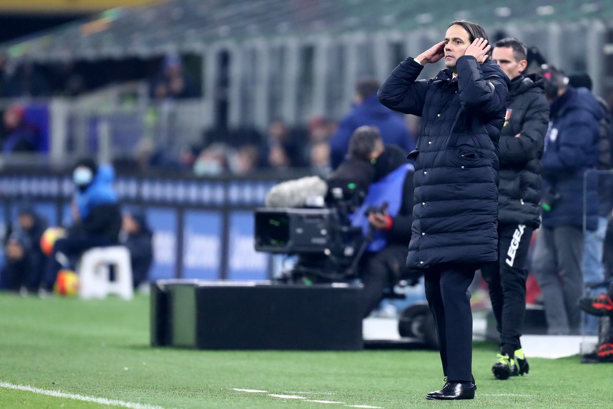 Simone Inzaghi, head coach of Fc Internazionale, looks on...