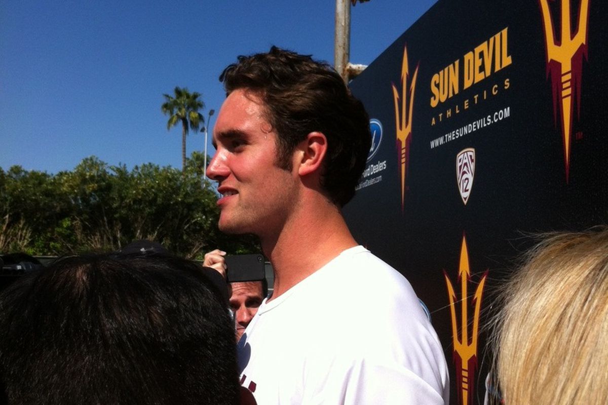 Osweiler speaking to the media after his workout (Photo: Brad Denny)