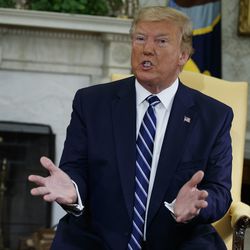President Donald Trump speaks during a meeting with Canadian Prime Minister Justin Trudeau in the Oval Office of the White House, Thursday, June 20, 2019, in Washington. Trump declared Thursday that "Iran made a very big mistake" in shooting down a U.S. drone but suggested it was an accident rather than a strategic error.  (AP Photo/Evan Vucci)