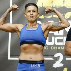 Christine Ferea weighs in Friday at the Mississippi Coast Coliseum in Biloxi ahead of Bare Knuckle FC 2.