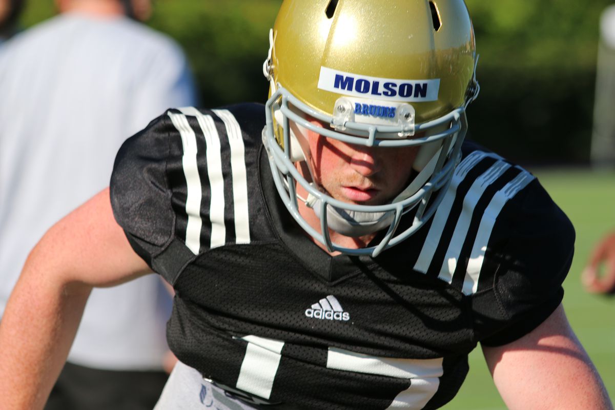 JJ Molson works on his technique during Fall Camp in Westwood.