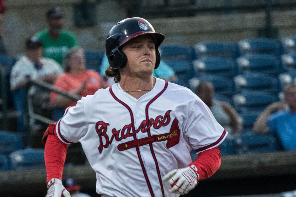 Rome Braves outfielder Jesse Franklin is running down the first base line