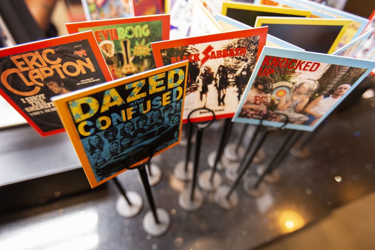 A collection of table markers with pictures from movies with lots of weed in them, like Dazed and Confused.
