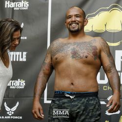 Joey Beltran weighs in Friday at the Mississippi Coast Coliseum in Biloxi ahead of Bare Knuckle FC 2.