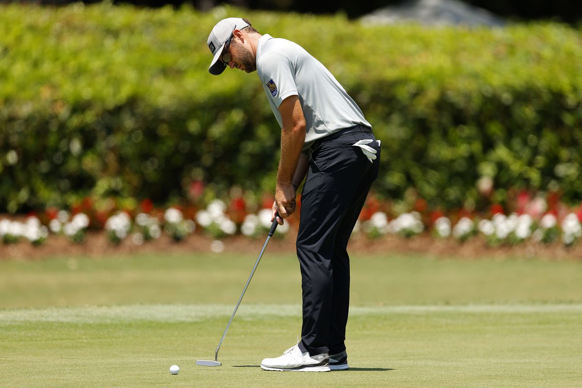 Corey Conners of Canada putts on the eighth green during the second round of the RBC Heritage on June 19, 2020 at Harbour Town Golf Links in Hilton Head Island, South Carolina.