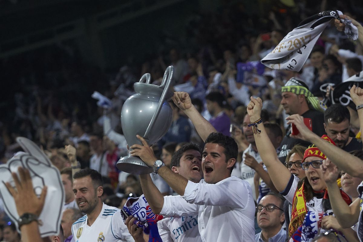 Real Madrid Fans Watch The UEFA Champions League Final Against Liverpool At Bernabeu stadium