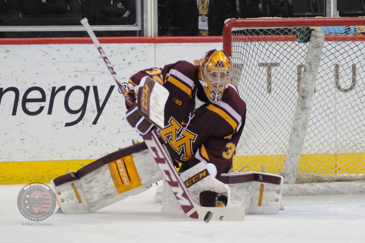 Minnesota goaltender Adam Wilcox (32) likely will make his 100th appearance this weekend