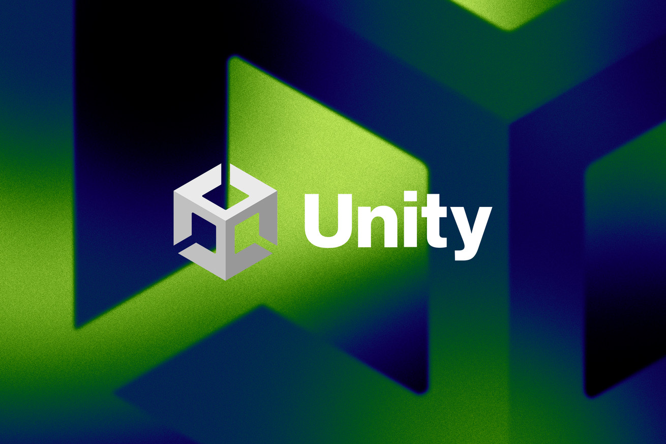 Illustration of the Unity logo with the logo blurred in the background.