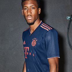 Kingsley Coman wears Bayern Munich’s new 2019-2020 Champions League third kit.
