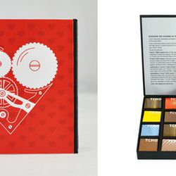 Bay Area based chocolatier TCHO has a special Valentine's Day chocolate box. The <b>Joyeux "Gear Love" Valentine Gift Box</b> features assorted bars of their signature dark and milk chocolates. Choose from small $16.95 (12 bars) or large (48 bars) for $44