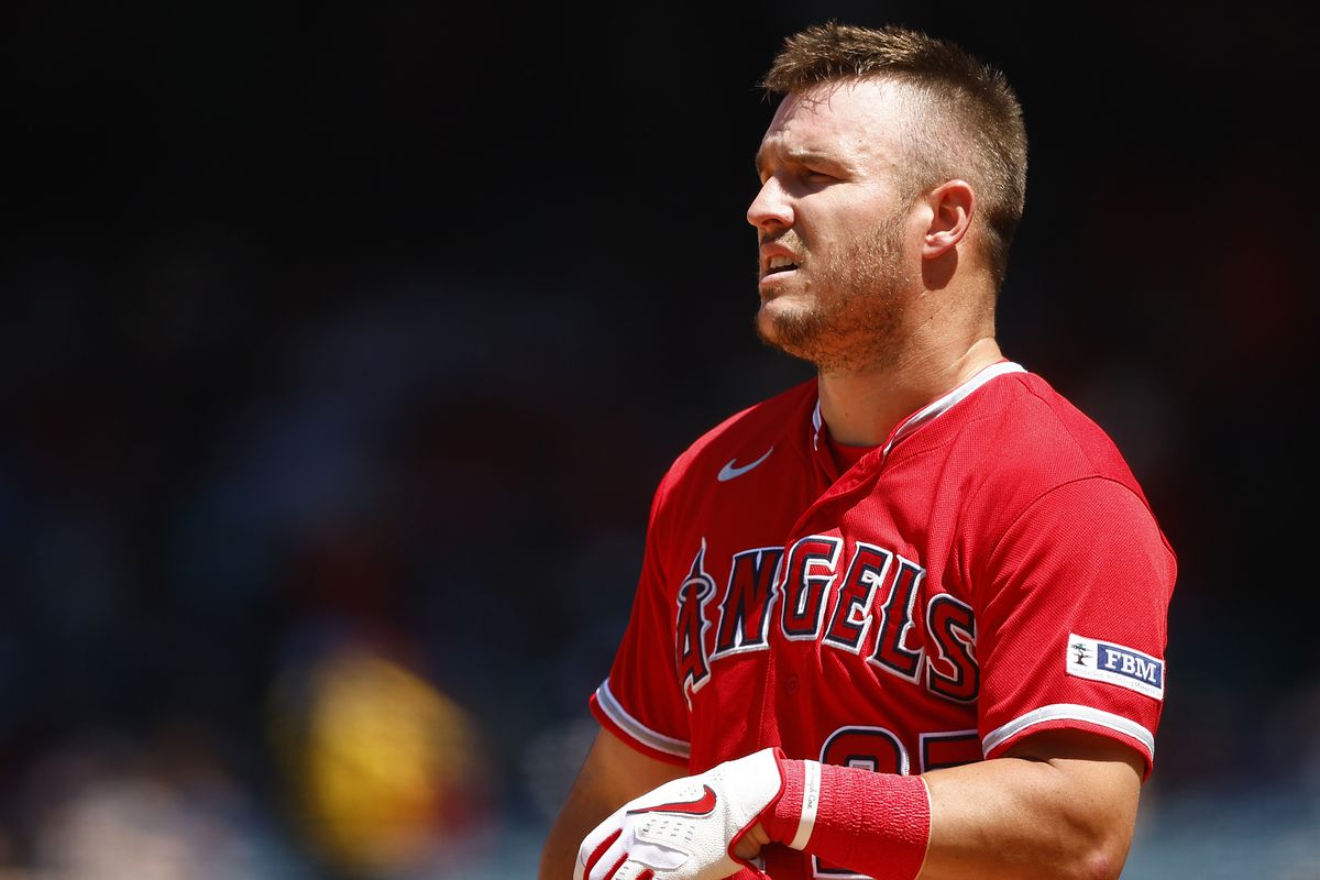 Mike Trout of the Los Angeles Angels at Angel Stadium of Anaheim on June 29, 2023 in Anaheim, California.