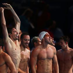 French swimmers celebrate relay win