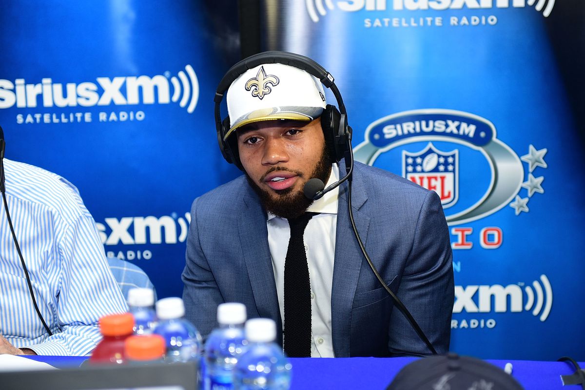 PHILADELPHIA, PA - New Orleans Saints cornerback Marshon Lattimore visits the SiriusXM NFL Radio talkshow after being selected with the 11th overall pick during the 2017 NFL Draft at the Philadelphia Museum of Art.