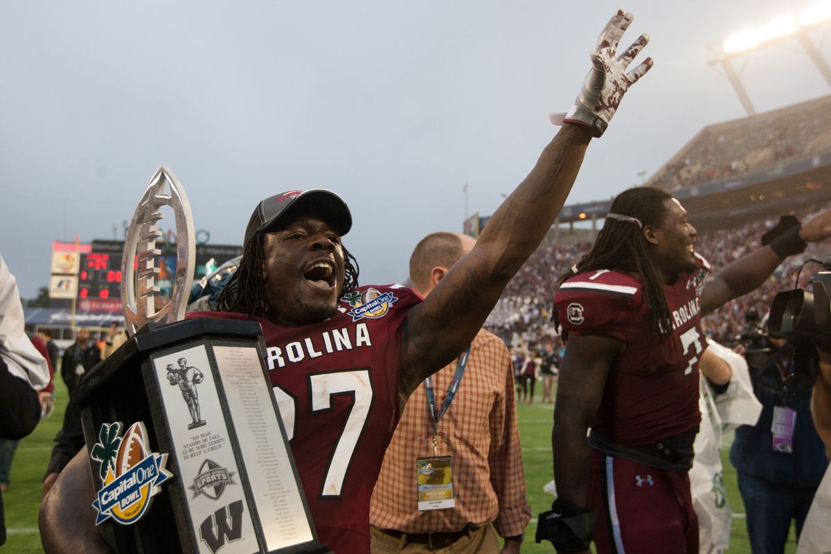 Victor Hampton after the Capitol One Bowl victory on January 1, 2014.