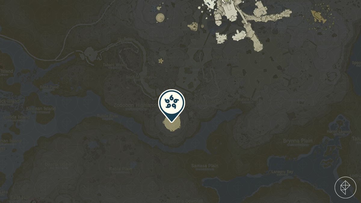 A map marker points out a large round island south of Wellspring Isle in Tears of the Kingdom