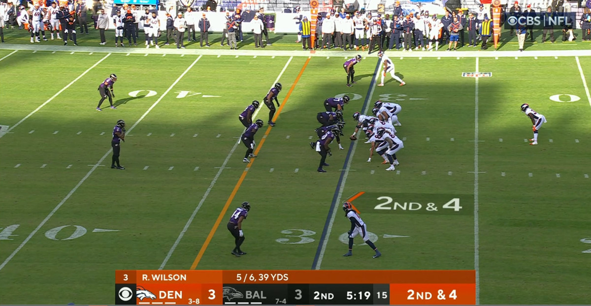 Denver offensive formation with only three obvious backs.