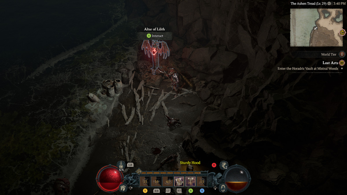 A Barbarian approaches the 28th Altar of Lilith in the Dry Steppes in Diablo 4