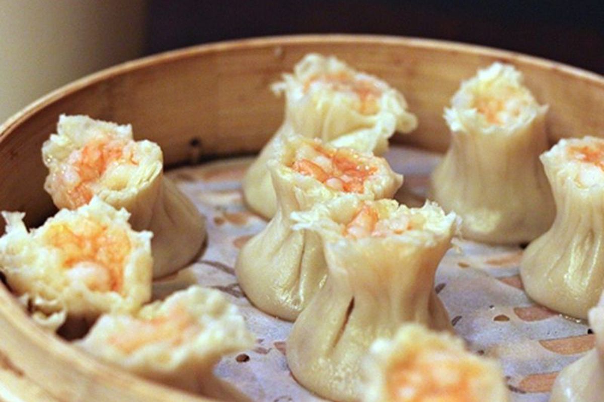 Close-up of shaomai from Din Tai Fung.