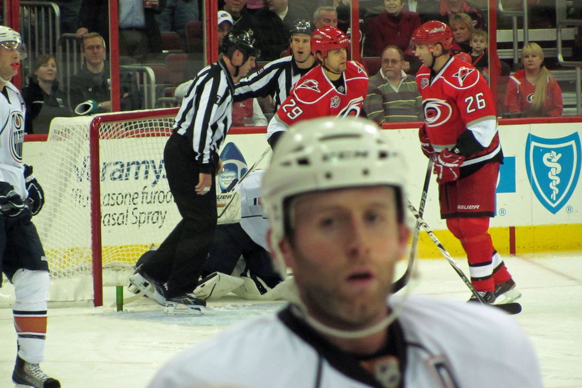 Poor Ryan Whitney, out of focus, and still out of the game for the near future.
