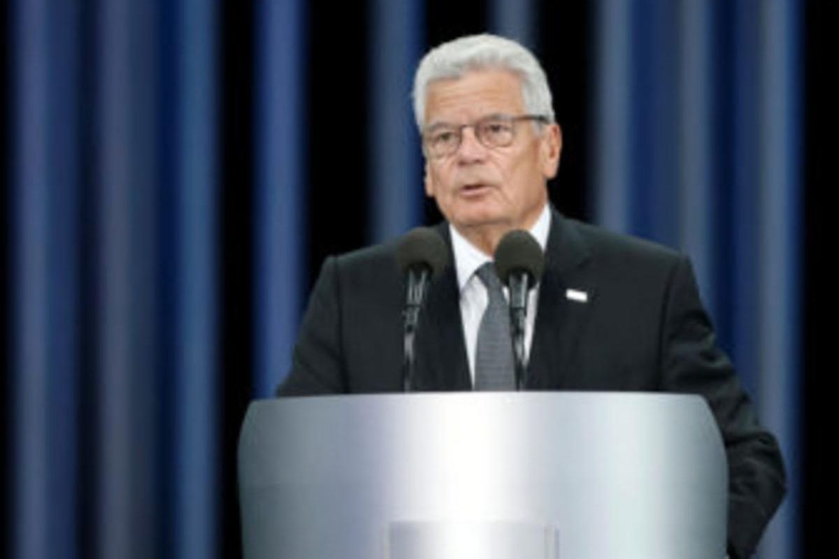 German President Joachim Gauck delivers a speech during a ceremony commemorating the victims of Babyn Yar (Babi Yar), one of the biggest single massacres of Jews during the Nazi Holocaust, in Kiev, Ukraine, on September 29, 2016.