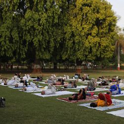 In this Wednesday, June 17, 2015, photo, Indians perform yoga early morning in a group in a park in Allahabad, India. Yoga long ago went mainstream, with ancient practices melding with techniques that have changed and evolved as teachers have taken them back and forth between India and the West. There are no reliable estimates of how many people regularly practice yoga in India, though the number is certainly in the millions. 