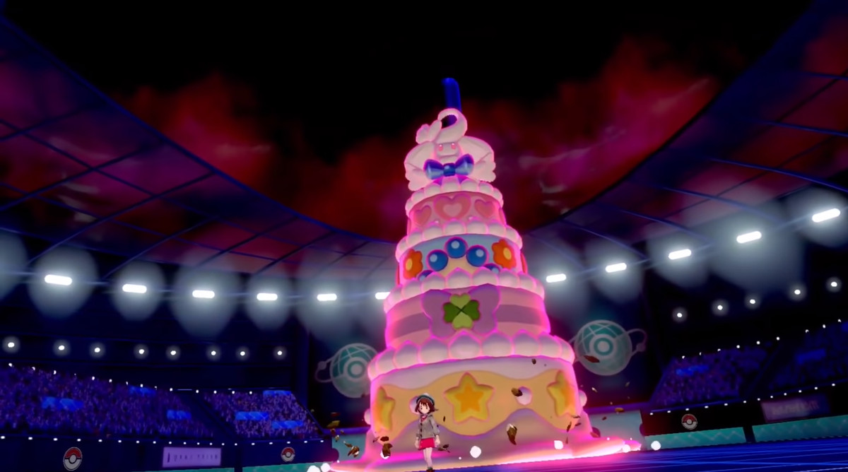 Alcremie’s Gigantamax form, a giant cake, in Pokemon Sword and Shield