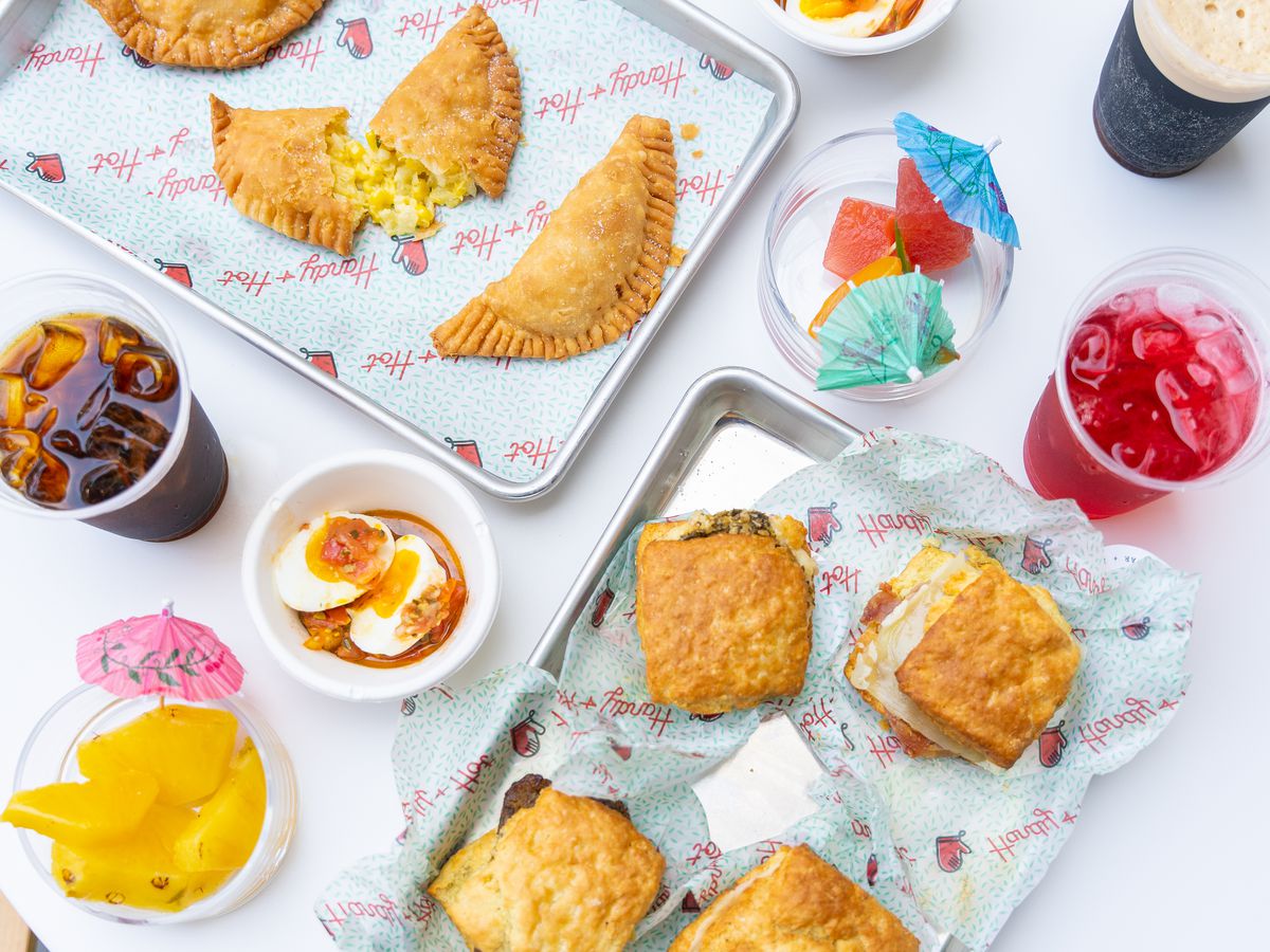 Biscuits and hand pies on a table