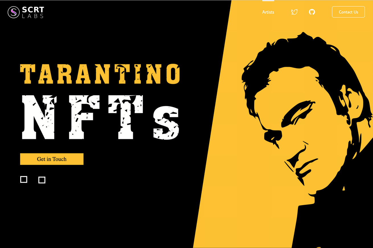 A picture of Quentin Tarantino, stylized, with “Tarantino NFTs.”