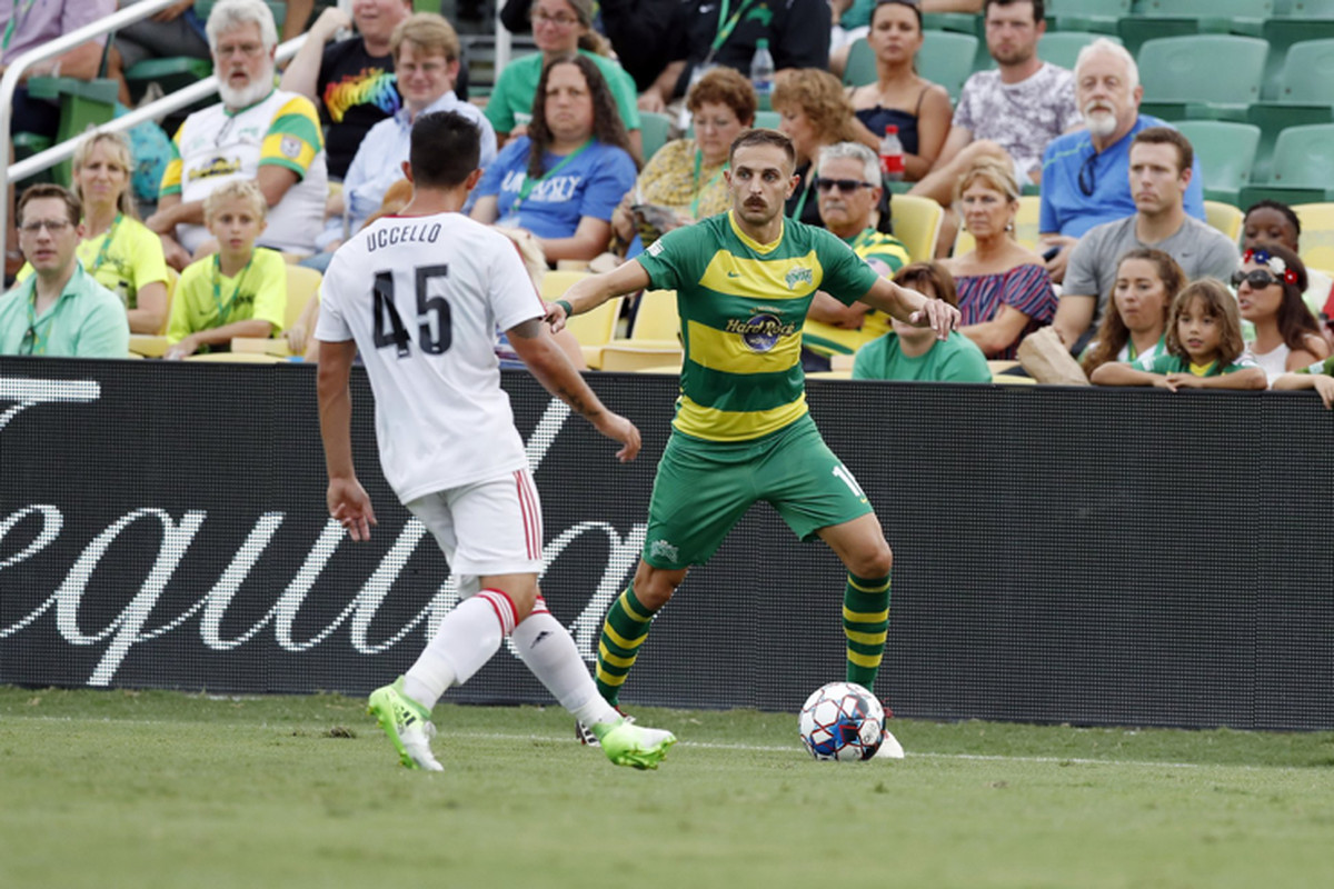 USL Photo - Toronto FC II’s Luca Uccello closes down a Tampa Bay Rowdies attacker on Independence Day in Florida
