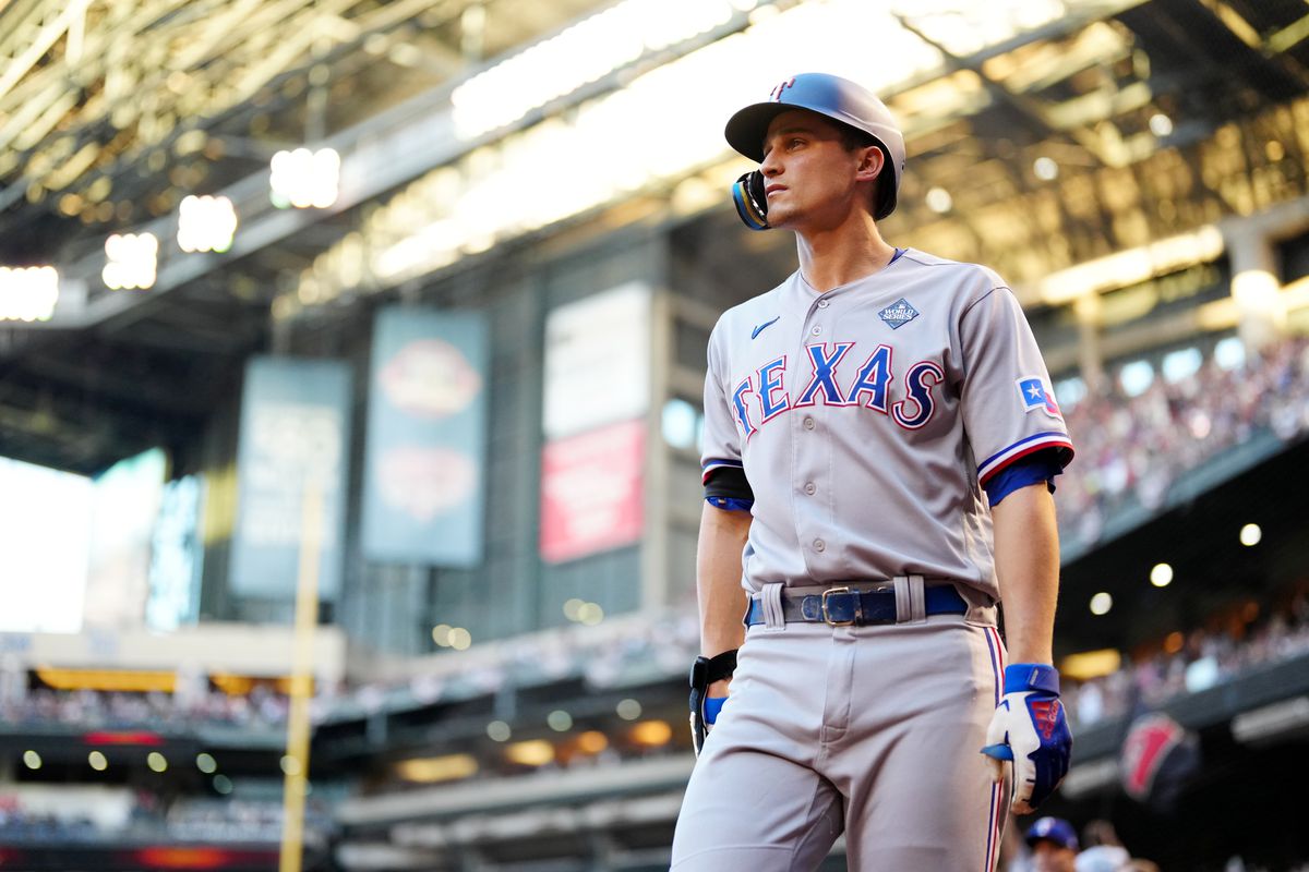 Corey Seager of the Texas Rangers takes the field during Game 4 of the 2023 World Series between the Texas Rangers and the Arizona Diamondbacks at Chase Field on Tuesday, October 31, 2023 in Phoenix, Arizona.