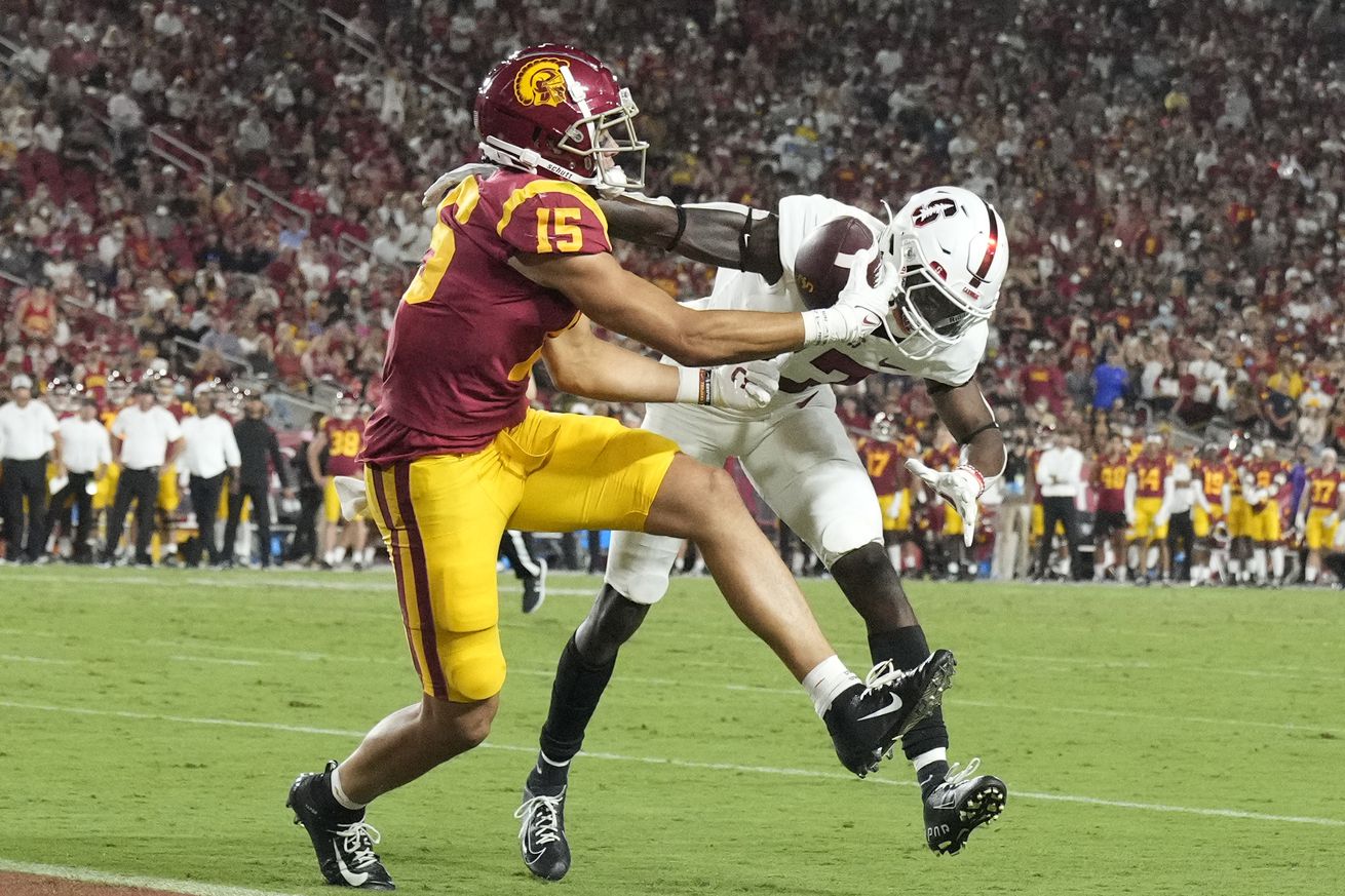 Stanford Cardinal defeated the USC Trojans 42-28 during a NCAA football game at the Los Angeles Memorial Coliseum in Los Angeles.