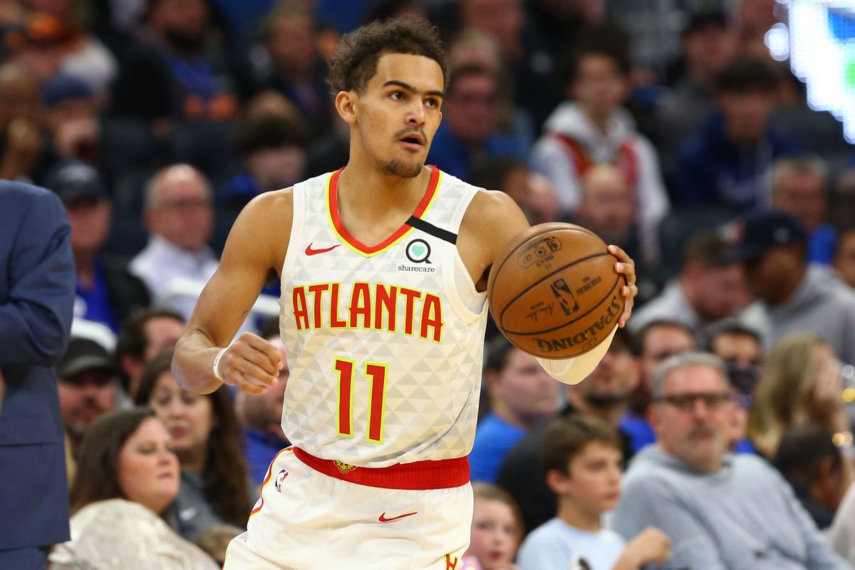 Atlanta Hawks guard Trae Young drives to the basket against the Orlando Magic during the first quarter at Amway Center.