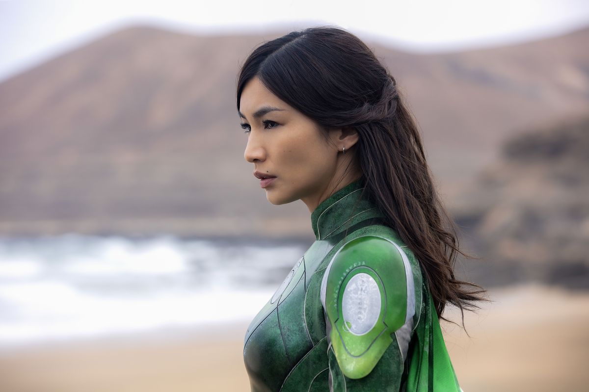 Sersi (Gemma Chan) stands on a beach in Marvel’s Eternals