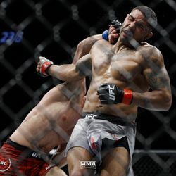 Max Griffin and Zelim Imadaev battle at UFC 236.