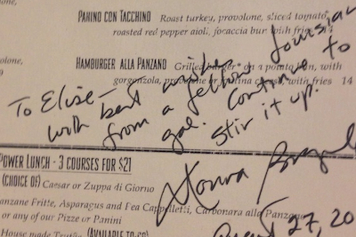 Panzano Menu Signed By Donna Brazile 