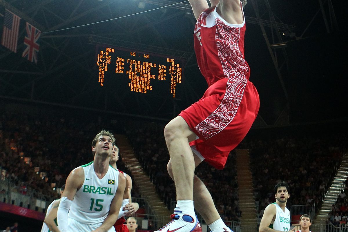 This dunk was against Brazil, but Timofey Mozgov was pretty much doing this all game.